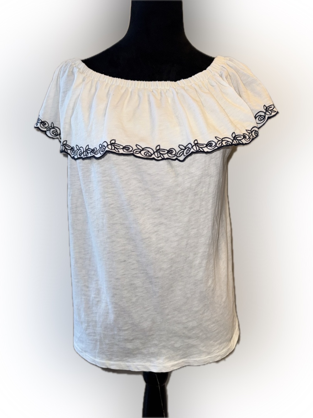 J.Crew Factory Off Shoulder Rose Embroidered Top M